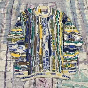 Vintage Cuggi Coogi Sweater Small Multi 3D Knit 80s